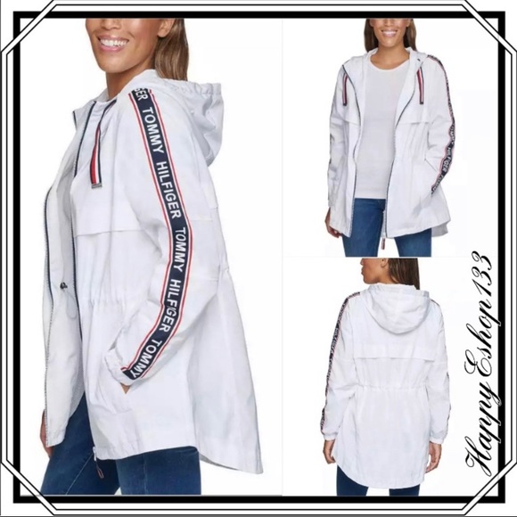 Tommy Hilfiger Long Windbreaker Hooded Rain Jacket - Picture 14 of 14